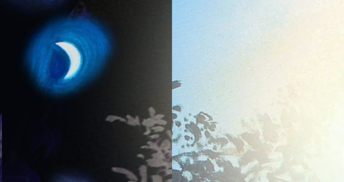 An image of a night sky beside an image of a bright day